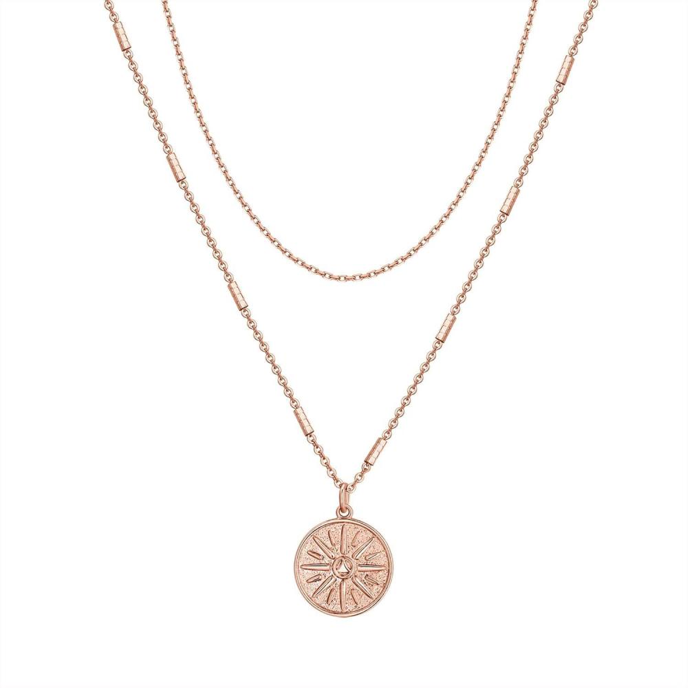 imagePAVOI 14K Gold Plated Layering Necklaces  Stylish Minimalist Design Pendant Necklaces  Bar Circle Lotus Disc Dog Tag Horizontal Bar Pendants for WomenRose Gold
