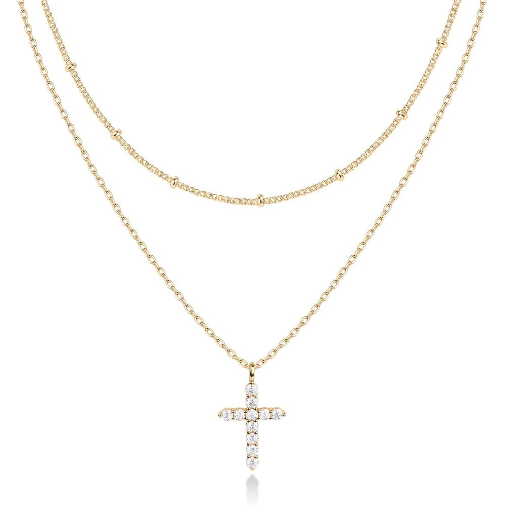 imagePAVOI 14K Gold Plated Layering Necklaces  Stylish Minimalist Design Pendant Necklaces  Butterfly Heart Lock Evil Eye Coin Lightning Bolt Circle Cross Pendants for WomenYellow Gold