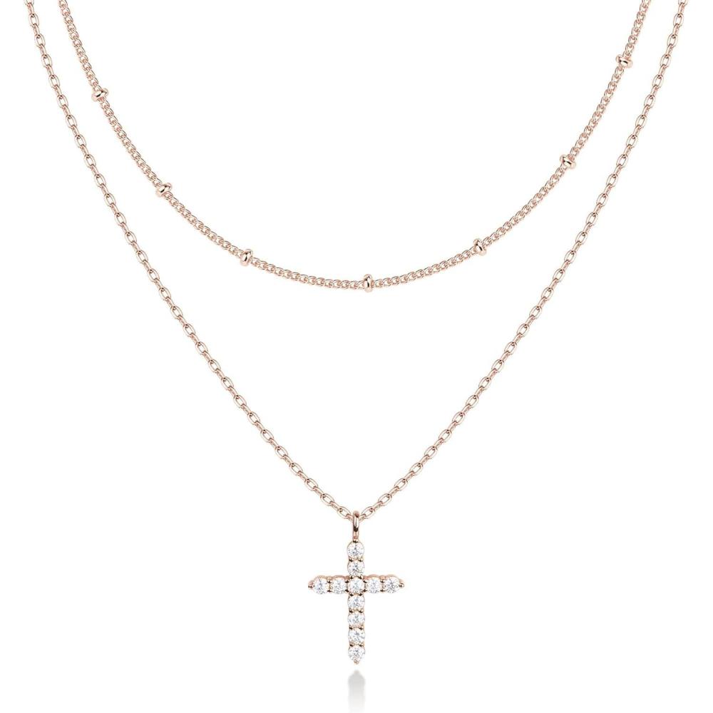 imagePAVOI 14K Gold Plated Layering Necklaces  Stylish Minimalist Design Pendant Necklaces  Butterfly Heart Lock Evil Eye Coin Lightning Bolt Circle Cross Pendants for WomenRose Gold