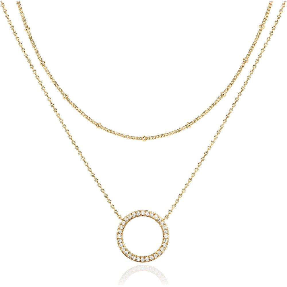 imagePAVOI 14K Gold Plated Layering Necklaces  Stylish Minimalist Design Pendant Necklaces  Butterfly Heart Lock Evil Eye Coin Lightning Bolt Circle Cross Pendants for WomenGold