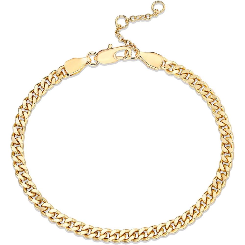 imagePAVOI 14K Gold Plated PaperclipCurbFigaro Chain Adjustable Bracelet for WomenYellow Gold