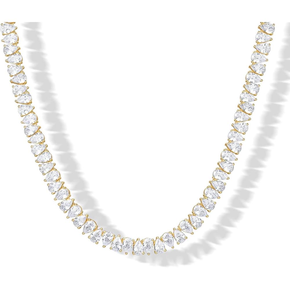 imagePAVOI 14K Gold Plated Pear Cubic Zirconia Tennis Necklace for Women Tennis Chain Necklaces Sizes 15quot and 18quotYellow Gold
