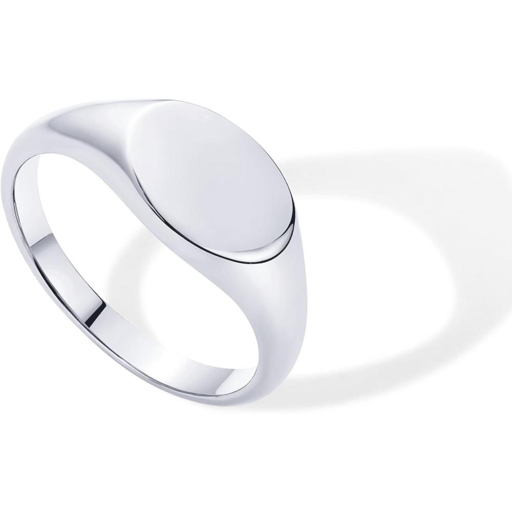 imagePAVOI 14K Gold Plated Pinky Signet Ring for Women  Lightweight Statement Bands  Chunky Signet Stackable RingsWhite Gold