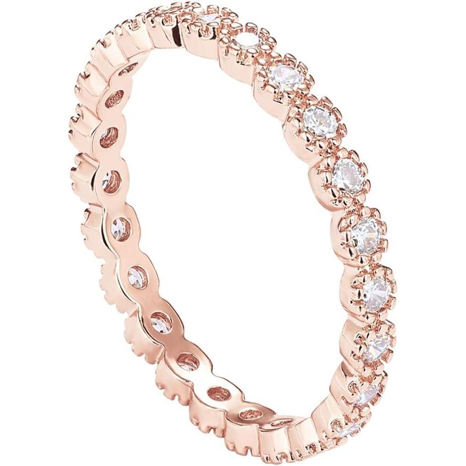 imagePAVOI 14K Gold Plated Rings Cubic Zirconia Band Marquise Milgrain Eternity Bands Gold Rings for WomenRose Gold