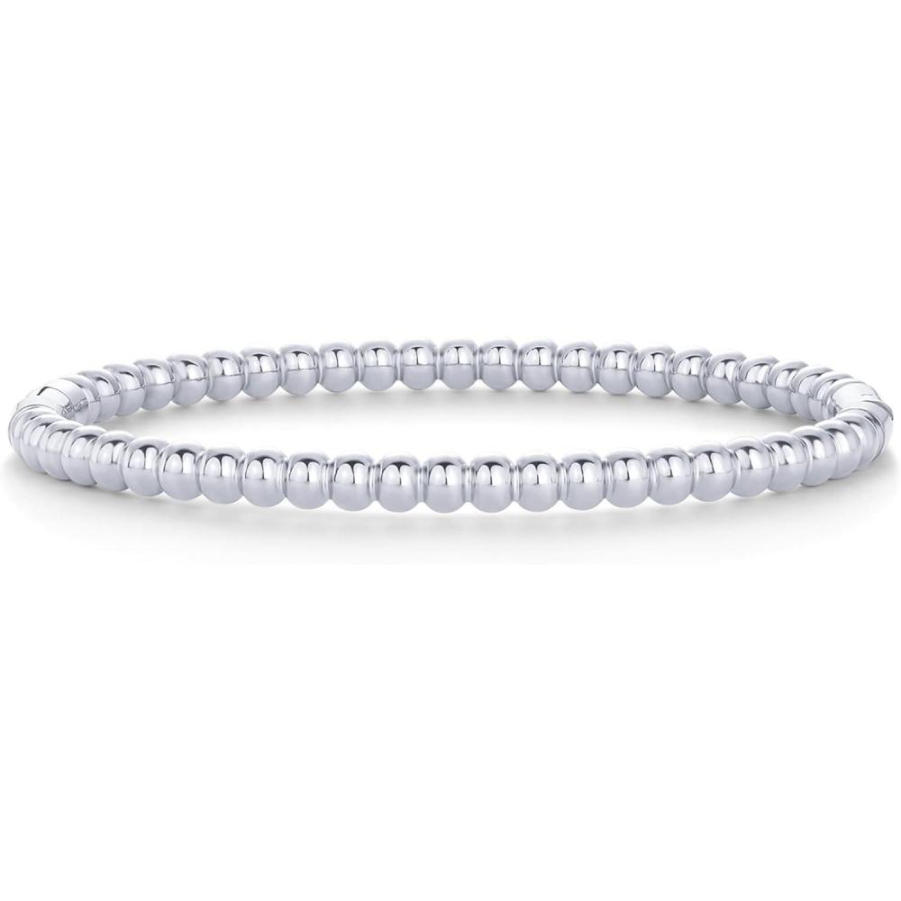 imagePAVOI 14K Gold Plated Waterproof Bangle Bracelets for Women  Stainless Steel Faceted Hammered Ball Beaded Hinged BraceletWhite Gold