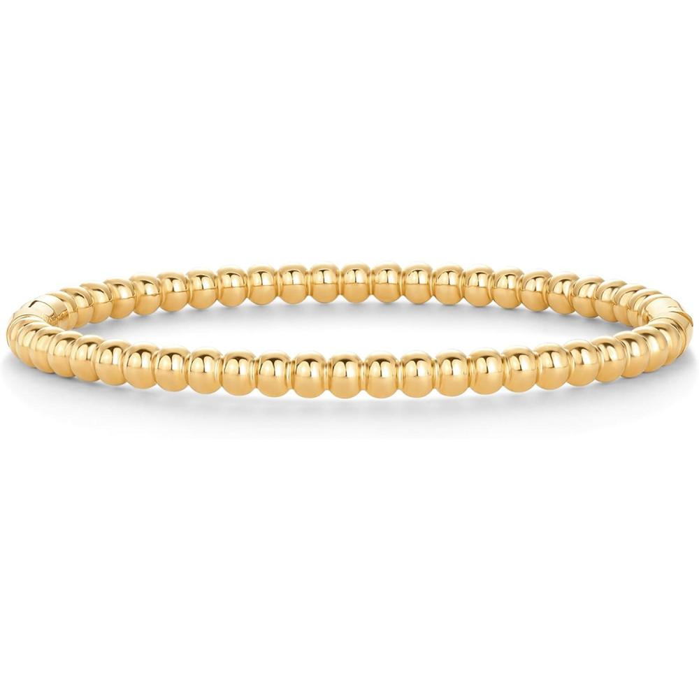 imagePAVOI 14K Gold Plated Waterproof Bangle Bracelets for Women  Stainless Steel Faceted Hammered Ball Beaded Hinged BraceletYellow Gold