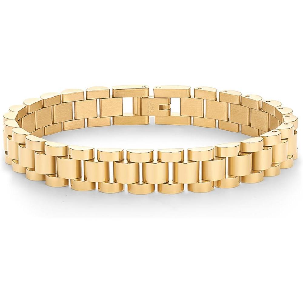 imagePAVOI 14K Gold Plated Waterproof Watch Strap Chain Bracelet for Women  Two Toned Mixed Metals Stainless Steel Chunky Link BraceletYellow Gold