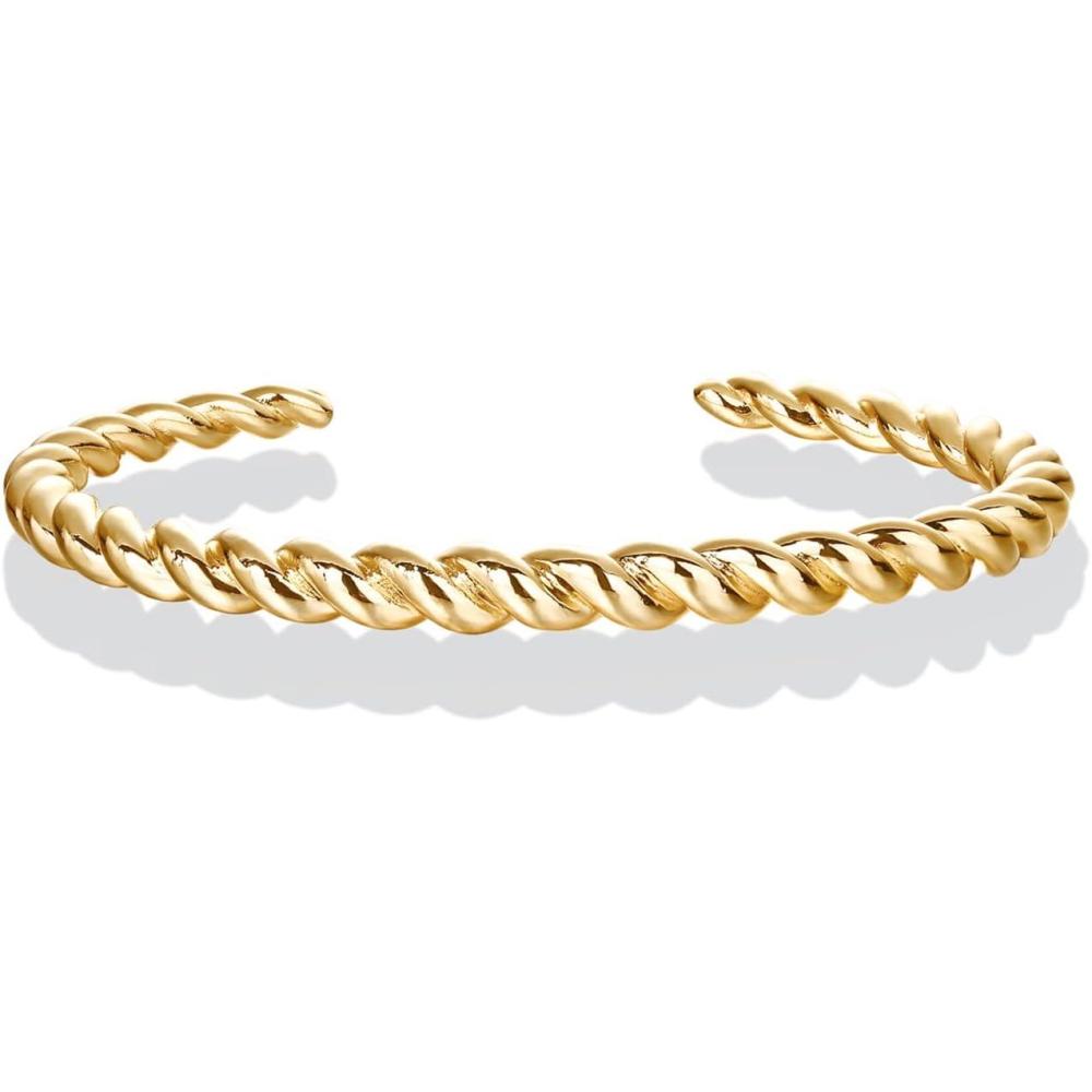 imagePAVOI Gold Plated Twisted Chunky Bangle Bracelet  14K Gold Plated  Lightweight Everyday JewelryYellow Gold