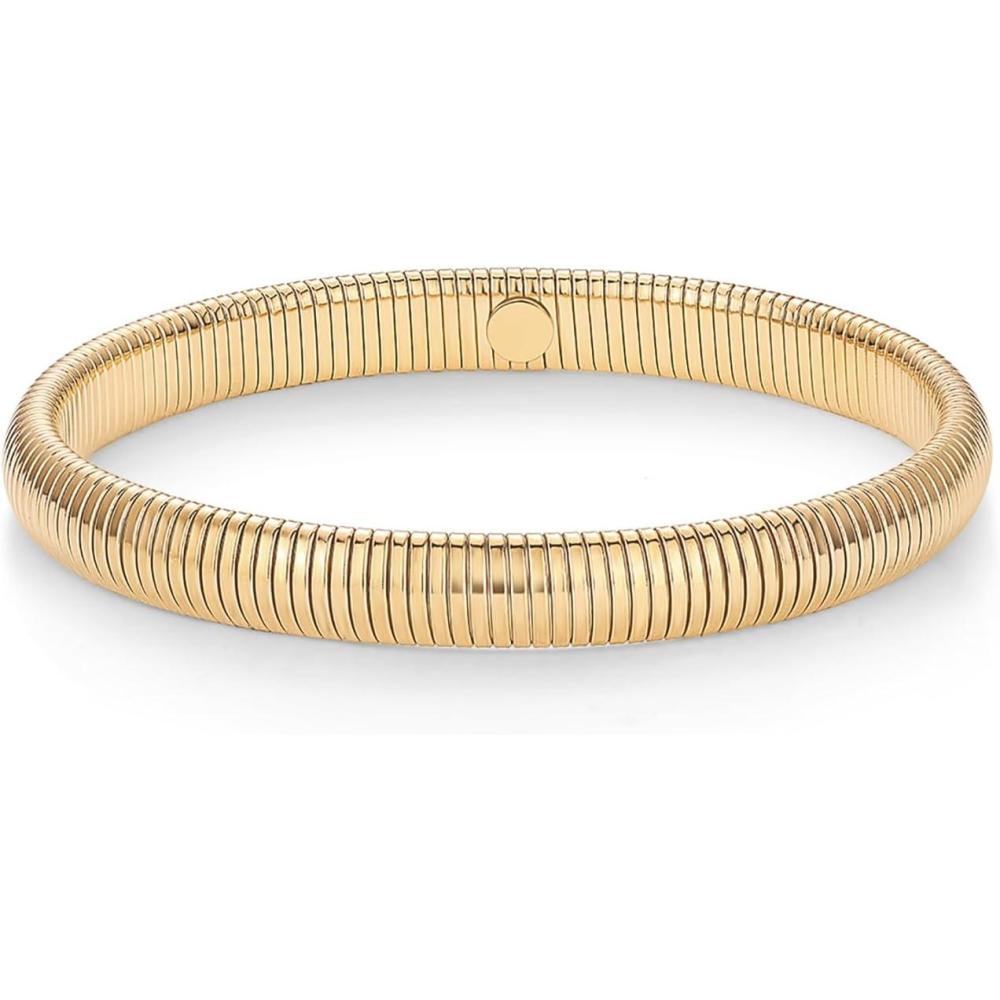 imagePAVOI Stainless Steel 14K Gold Plated Waterproof Flexible Stretch Chunky Bangle for Women  Cobra BraceletYellow Gold