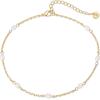 PAVOI 14K Gold Plated Anklet for Women – Trendy Link Chain Ankle Bracelet Summer Jewelry – Boho Dainty Anklets with Cubic Zirconia, Beaded, Evil Eye, Star, Station, Pearls Adjustable Gold Jewelry(Pearl Station)