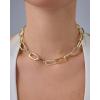 PAVOI 14K Gold Plated Chunky Chain Choker Necklaces for Women | Gold Statement Graduated Link Chain Necklace | Bold Oval Link Barbell Links Paperclip Chains(Paperclip)