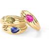 PAVOI 14K Gold Plated Chunky Colored Gemstones Statement Ring for Women | Blue Pink Green Pear Cubic Zirconia Stackable Wave Texture Bands(Yellow Gold)
