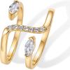 PAVOI 14K Gold Plated Cubic Zirconia Bypass Open Band Stackable Ring for Women | CZ Statement Eternity Rings(Yellow Gold)