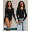 PAVOI ACTIVE Buttery Soft Long Sleeve Body Suits for Women – Double Lined Thong Bodysuits Top Crew Neck – Everyday Essentials(Black)