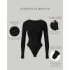 PAVOI ACTIVE Buttery Soft Long Sleeve Body Suits for Women – Double Lined Thong Bodysuits Top Crew Neck – Everyday Essentials(Black)