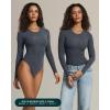 PAVOI ACTIVE Buttery Soft Long Sleeve Body Suits for Women – Double Lined Thong Bodysuits Top Crew Neck – Everyday Essentials(Thunder)