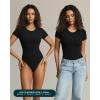 PAVOI ACTIVE Buttery Soft Short Sleeve Bodysuit for Women Double Lined Thong Bodysuit Crew Neck T-Shirt – Everyday Essentials(Black)