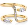 PAVOI 14K Gold Plated Cubic Zirconia Bypass Open Band Stackable Ring for Women | CZ Statement Eternity Rings(Yellow Gold)