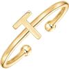 PAVOI 14K Gold Plated Initial Letter Adjustable Ring for Women – Thin Initial Band – Dainty Fashion Jewelry Gifts(- T)