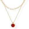 PAVOI 14K Gold Plated Layered Necklaces for Women | Gemstone Pendant Figaro Chain Necklace | Carnelian, Green Aventurine, Malachite Layering Necklace(Yellow Gold)