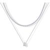 PAVOI 14K Gold Plated Twisted Singapore Chain Layering Choker with Round Solitaire and Serpentine Chain Layering Choker with Pear-Cut Stone Pendant Necklace Pack for Women | Cubic Zirconia Statement Layered Necklace Set(White Gold)