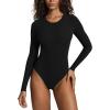 PAVOI ACTIVE Buttery Soft Long Sleeve Body Suits for Women – Double Lined Thong Bodysuits Top Crew Neck – Everyday Essentials(Black)