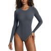 PAVOI ACTIVE Buttery Soft Long Sleeve Body Suits for Women – Double Lined Thong Bodysuits Top Crew Neck – Everyday Essentials(Thunder)
