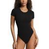 PAVOI ACTIVE Buttery Soft Short Sleeve Bodysuit for Women Double Lined Thong Bodysuit Crew Neck T-Shirt – Everyday Essentials(Black)