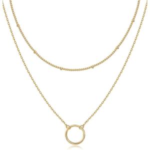 PAVOI 14K Gold Plated Layering Necklaces | Stylish Minimalist Design Pendant Necklaces | Bar, Circle, Lotus, Disc, Dog Tag, Horizontal Bar Pendants for Women(Yellow Gold)