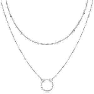 PAVOI 14K Gold Plated Layering Necklaces | Stylish Minimalist Design Pendant Necklaces | Bar, Circle, Lotus, Disc, Dog Tag, Horizontal Bar Pendants for Women(White Gold)