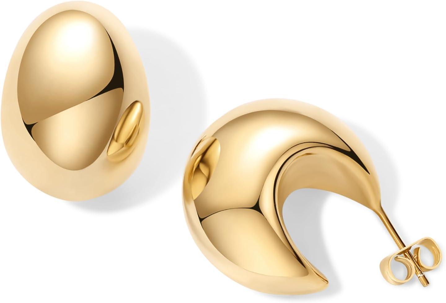 imagePAVOI 14K Gold Plated 925 Sterling Silver Posts Statement Earrings for Women Geometric Dome Teardrop Drop Dangle Hoop Chunky Gold EarringsYellow Gold