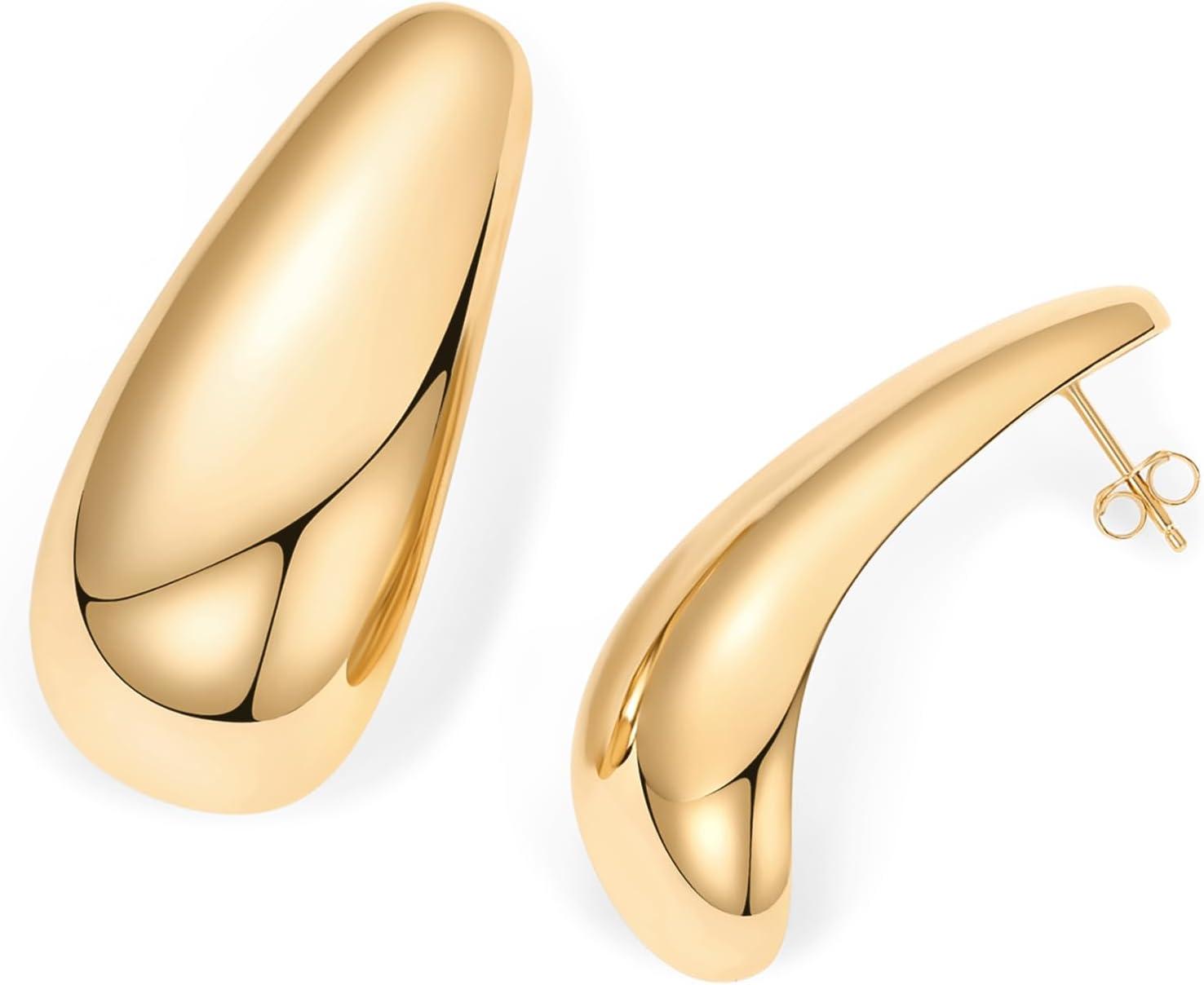 imagePAVOI 14K Gold Plated 925 Sterling Silver Posts Statement Earrings for Women Geometric Dome Teardrop Drop Dangle Hoop Chunky Gold EarringsYellow Gold