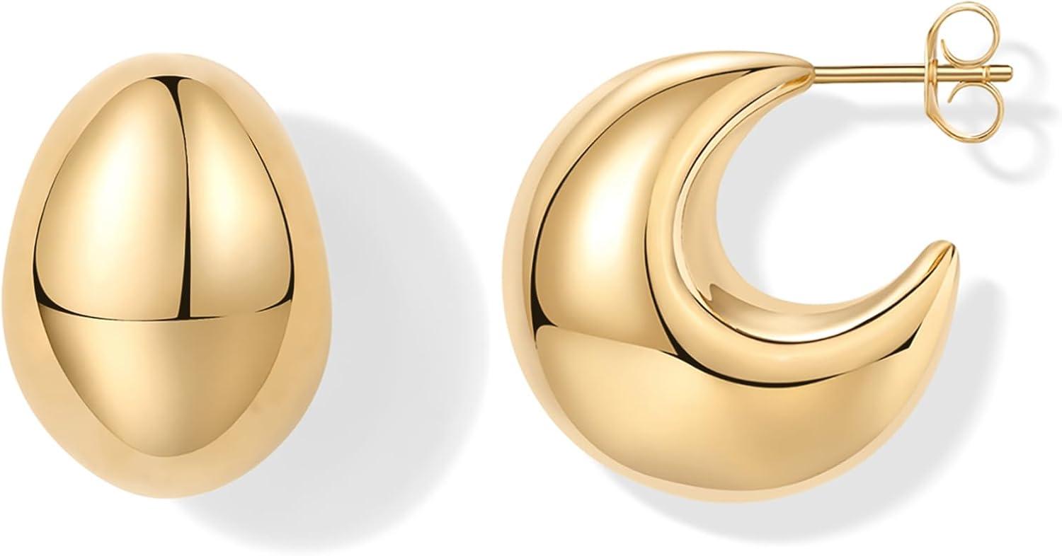 imagePAVOI 14K Gold Plated 925 Sterling Silver Posts Statement Earrings for Women Geometric Dome Teardrop Drop Dangle Hoop Chunky Gold EarringsYellow Gold