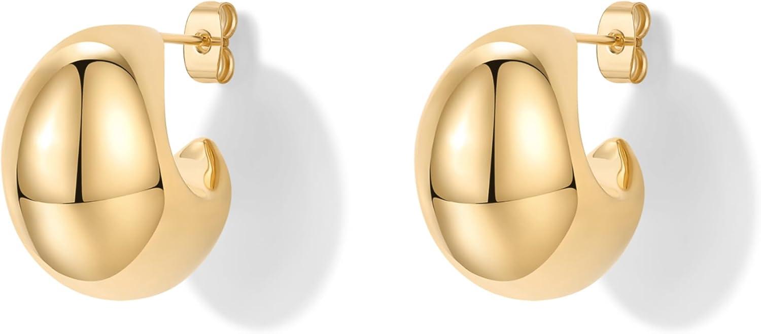 imagePAVOI 14K Gold Plated 925 Sterling Silver Posts Statement Earrings for Women Geometric Dome Teardrop Drop Dangle Hoop Chunky Gold EarringsYellow Gold