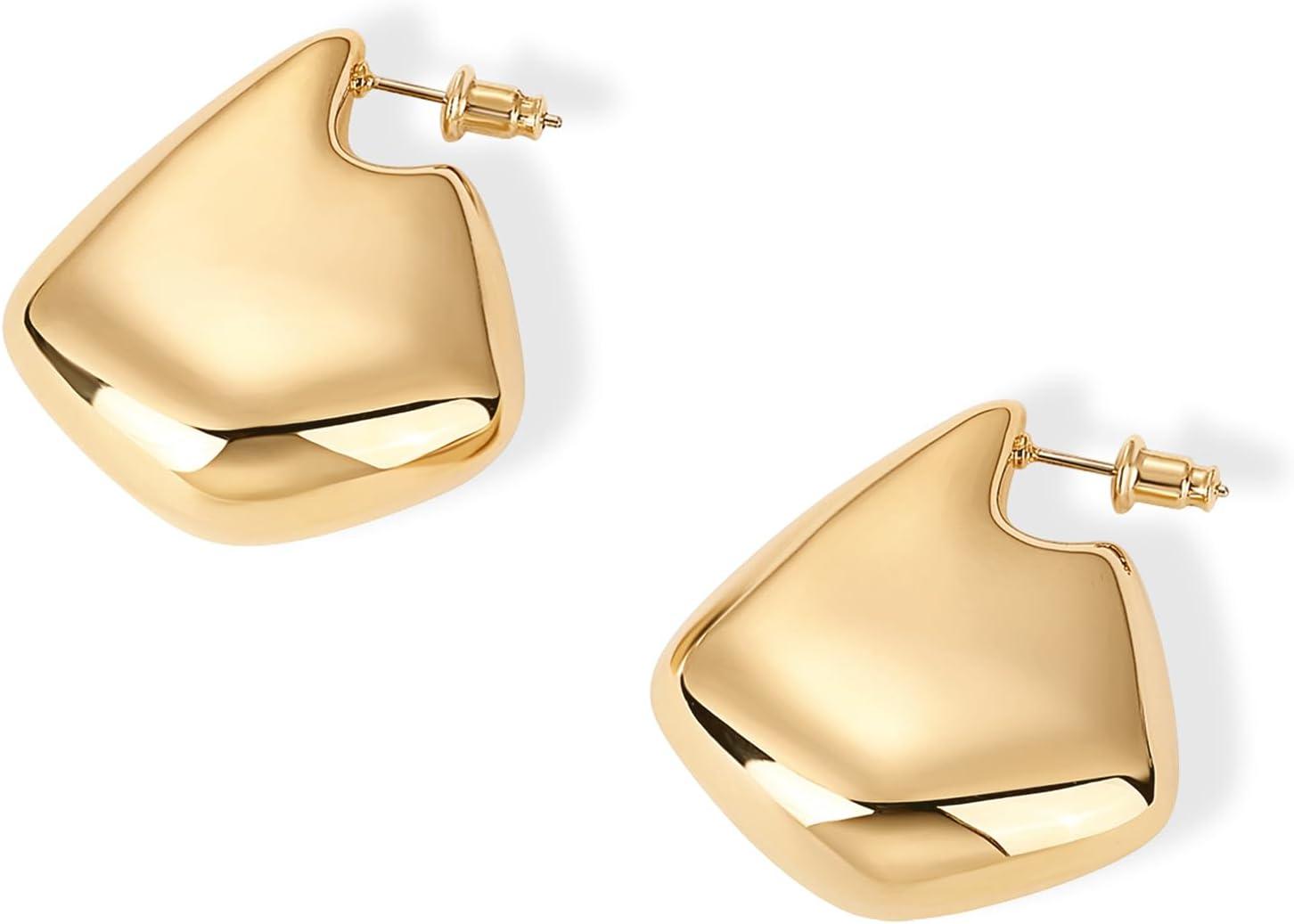 imagePAVOI 14K Gold Plated 925 Sterling Silver Posts Statement Earrings for Women Geometric Dome Teardrop Drop Dangle Hoop Chunky Gold EarringsYellow Gold