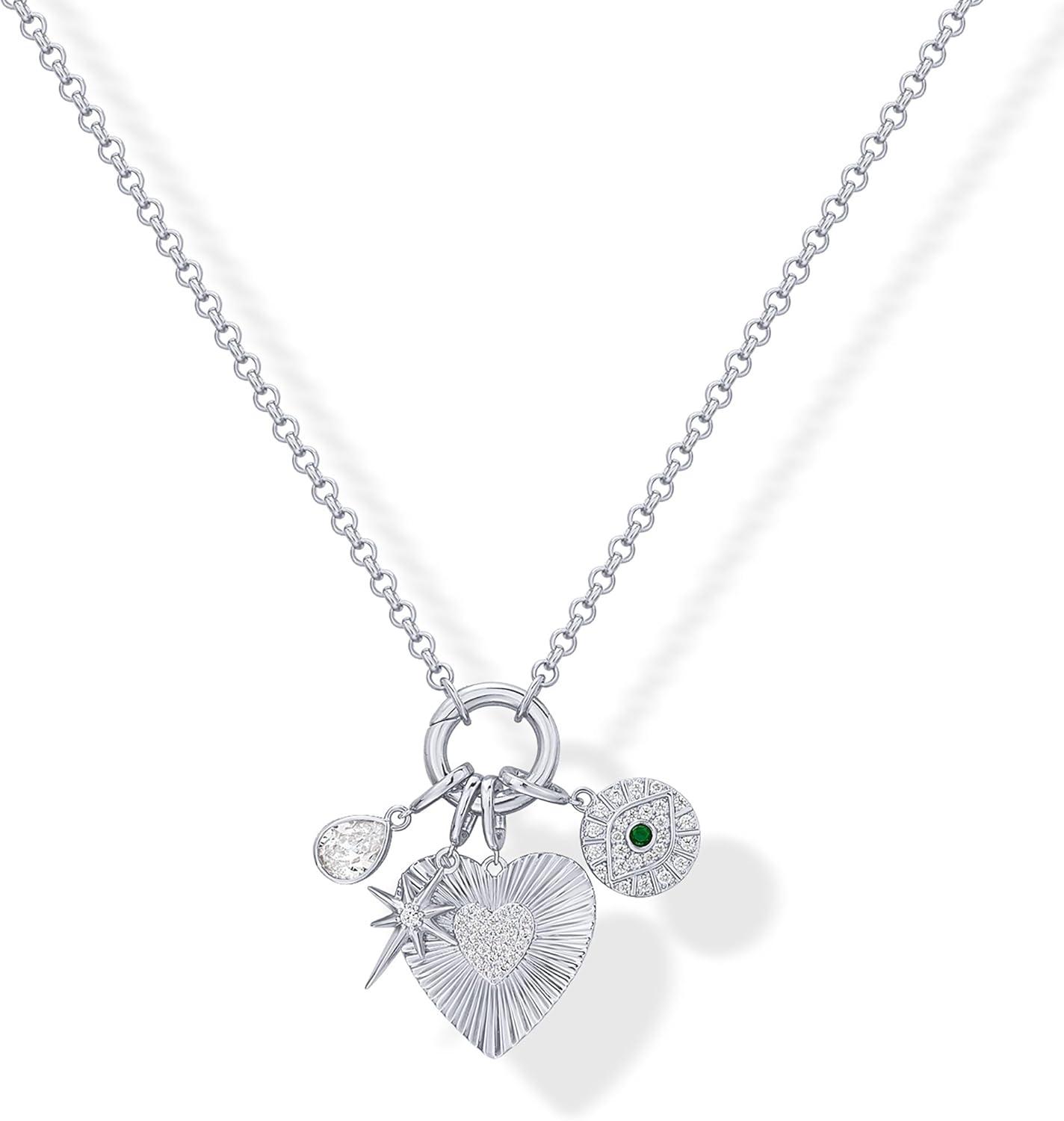 imagePAVOI 14K Gold Plated Cluster Toggle Pendant Heart Charm Necklace for Women Chain Heart Star Gemstone Evil Eye Teardrop Cubic Zirconia Pendant Gold Charms NecklacesWhite Gold