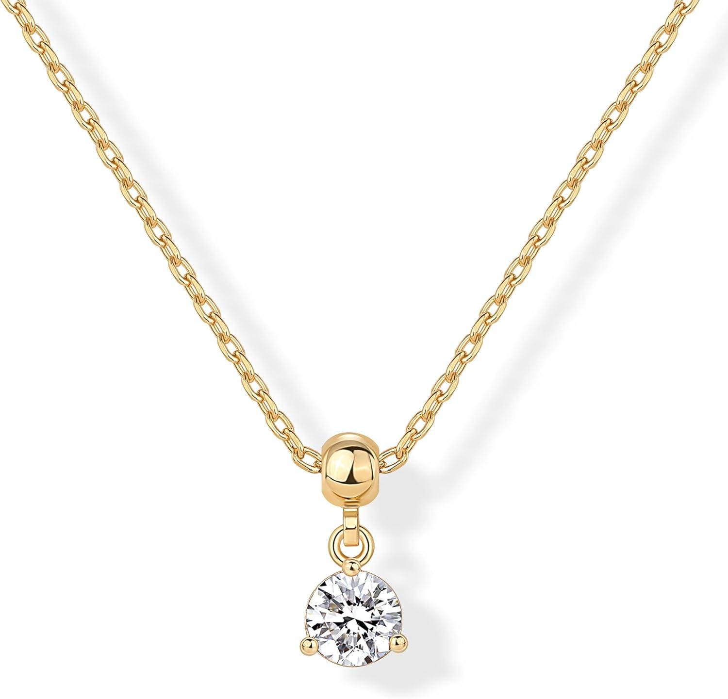 imagePAVOI 14K Gold Plated Dainty Birthstone Necklaces with Charms Adjustable Chain Gold Charm Birthstone Necklace for Women Cubic Zirconia Birth Stone Removable Pendants Cute Jewelry GiftsYellow Gold