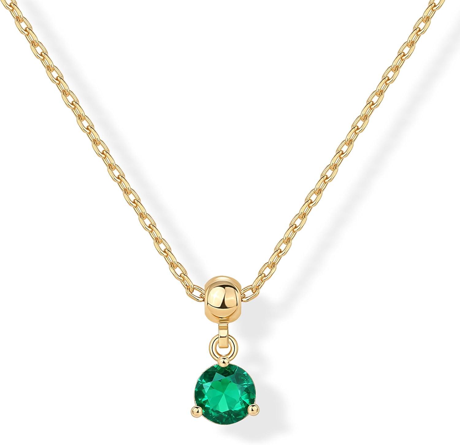 imagePAVOI 14K Gold Plated Dainty Birthstone Necklaces with Charms Adjustable Chain Gold Charm Birthstone Necklace for Women Cubic Zirconia Birth Stone Removable Pendants Cute Jewelry GiftsYellow Gold