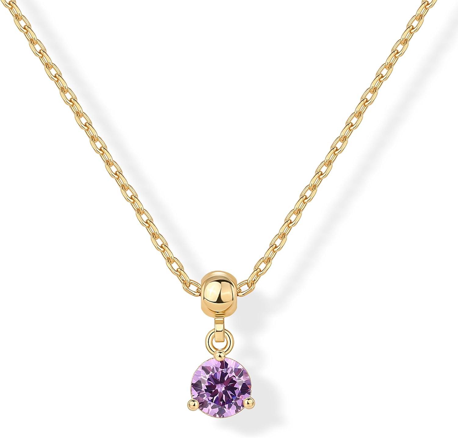 imagePAVOI 14K Gold Plated Dainty Birthstone Necklaces with Charms Adjustable Chain Gold Charm Birthstone Necklace for Women Cubic Zirconia Birth Stone Removable Pendants Cute Jewelry GiftsYellow Gold