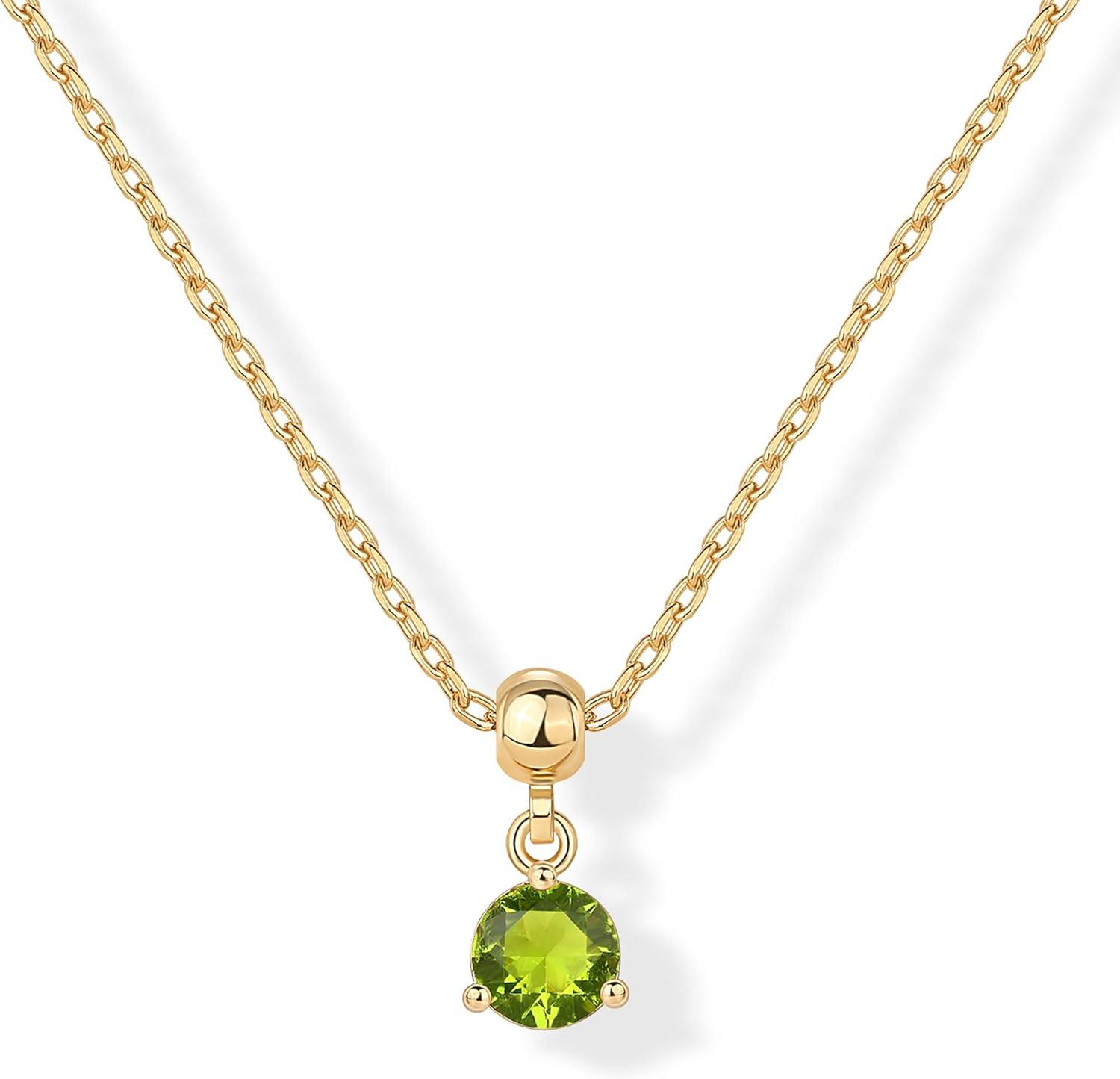 imagePAVOI 14K Gold Plated Dainty Birthstone Necklaces with Charms Adjustable Chain Gold Charm Birthstone Necklace for Women Cubic Zirconia Birth Stone Removable Pendants Cute Jewelry GiftsYellow Gold