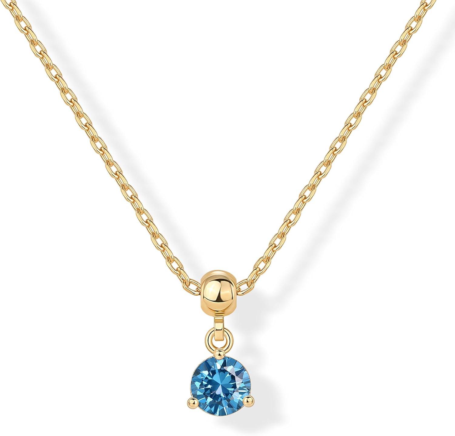 imagePAVOI 14K Gold Plated Dainty Birthstone Necklaces with Charms Adjustable Chain Gold Charm Birthstone Necklace for Women Cubic Zirconia Birth Stone Removable Pendants Cute Jewelry GiftsYellow Gold