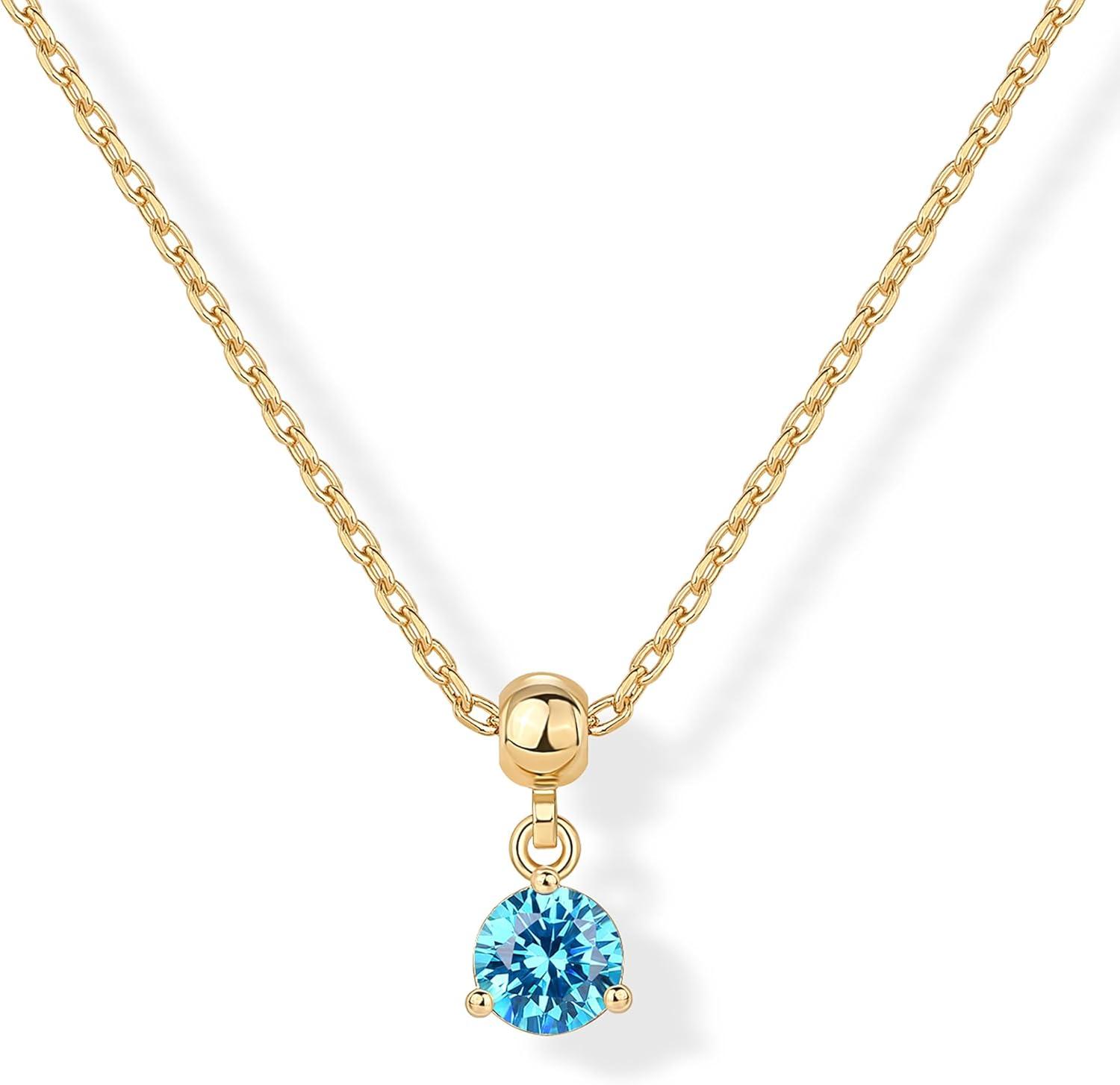 imagePAVOI 14K Gold Plated Dainty Birthstone Necklaces with Charms Adjustable Chain Gold Charm Birthstone Necklace for Women Cubic Zirconia Birth Stone Removable Pendants Cute Jewelry GiftsYellow Gold