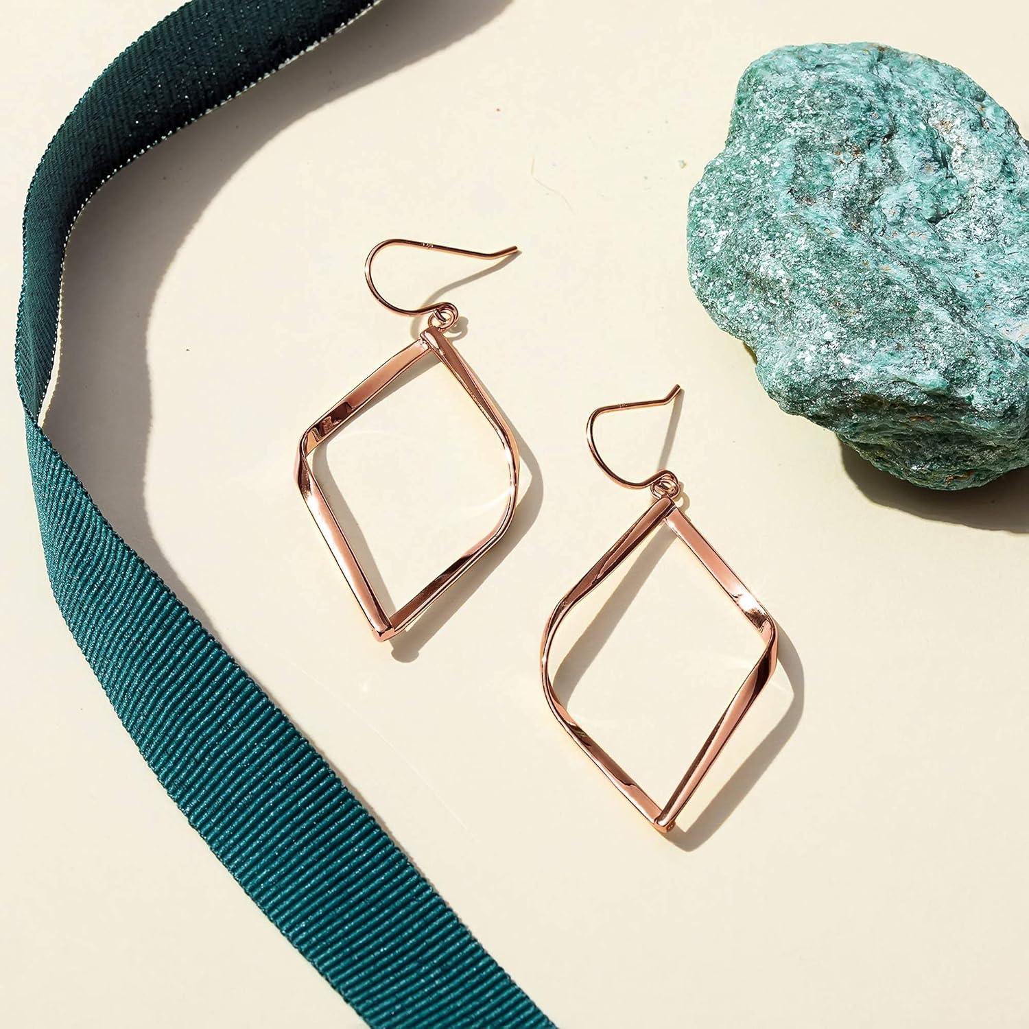 imagePAVOI 14K Gold Plated Dangle Earrings for Women Infinity Cute Hanging Hoop EarringsRose Gold