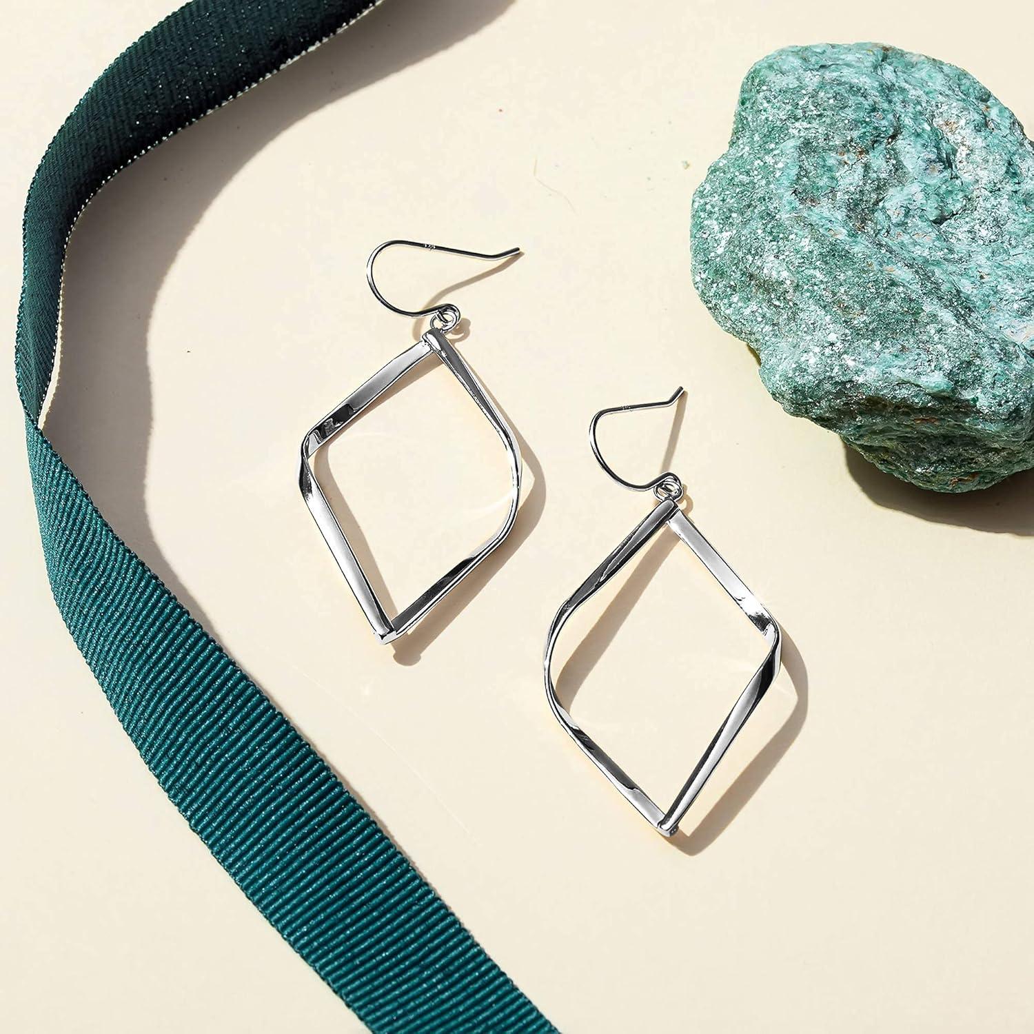 imagePAVOI 14K Gold Plated Dangle Earrings for Women Infinity Cute Hanging Hoop EarringsWhite Gold