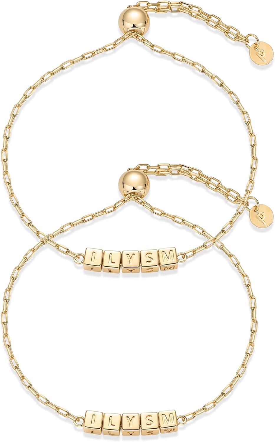 imagePAVOI 14K Gold Plated Friendship Matching Adjustable Bracelets for Women Gold Best Friends Bracelet Set BFF ILYSM Bracelet PackILYSM