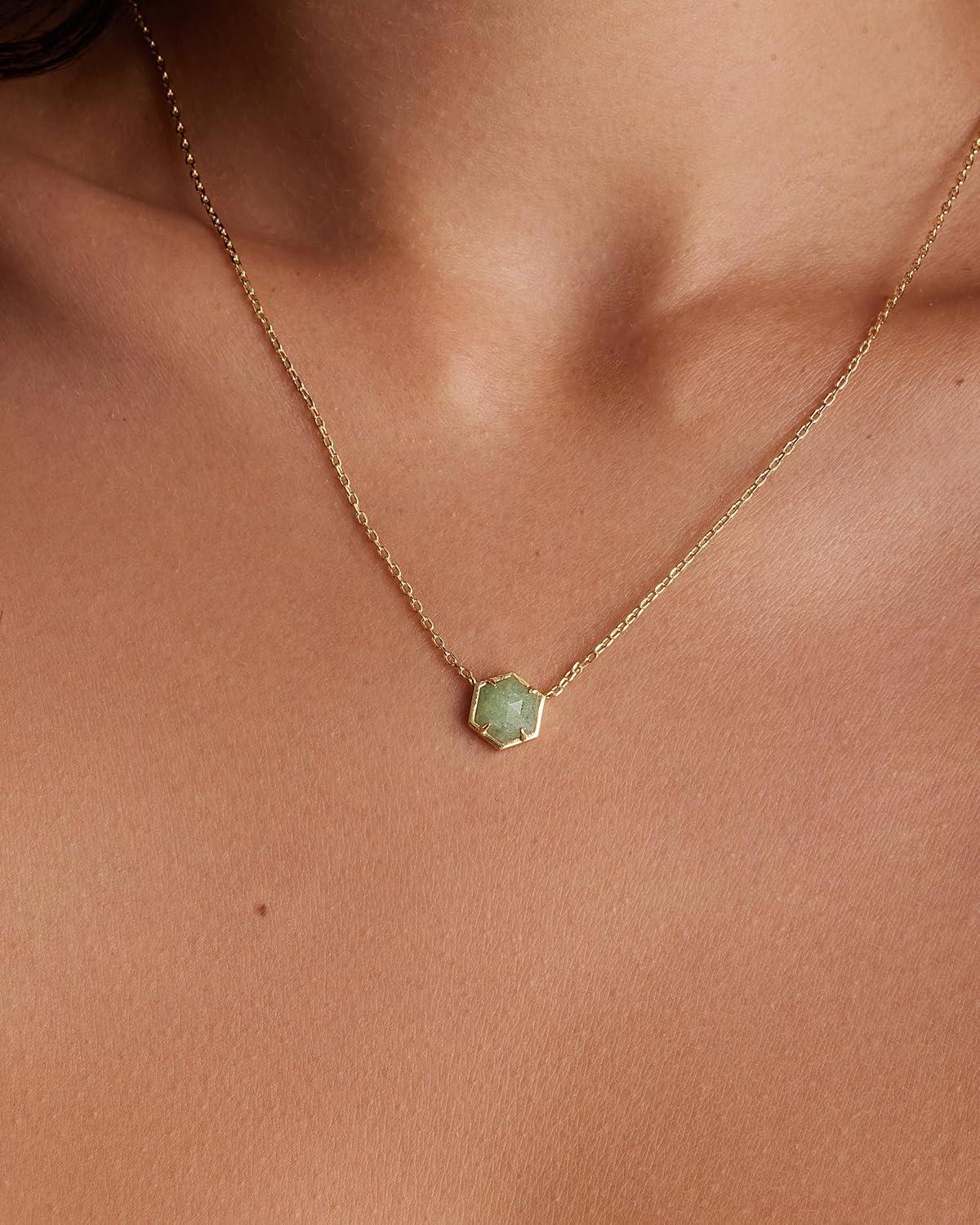 imagePAVOI 14K Gold Plated Gemstone Pendant Necklace Dainty Chain Necklaces for Women Amethyst Onyx Green Fluorite Labradorite Pearl Rose Quartz Agate Sodalite Turquoise Gemstone PendantsYellow Gold