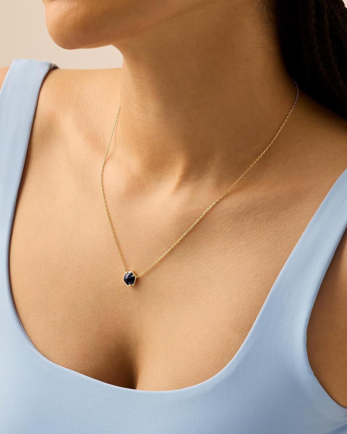 imagePAVOI 14K Gold Plated Gemstone Pendant Necklace Dainty Chain Necklaces for Women Amethyst Onyx Green Fluorite Labradorite Pearl Rose Quartz Agate Sodalite Turquoise Gemstone PendantsYellow Gold