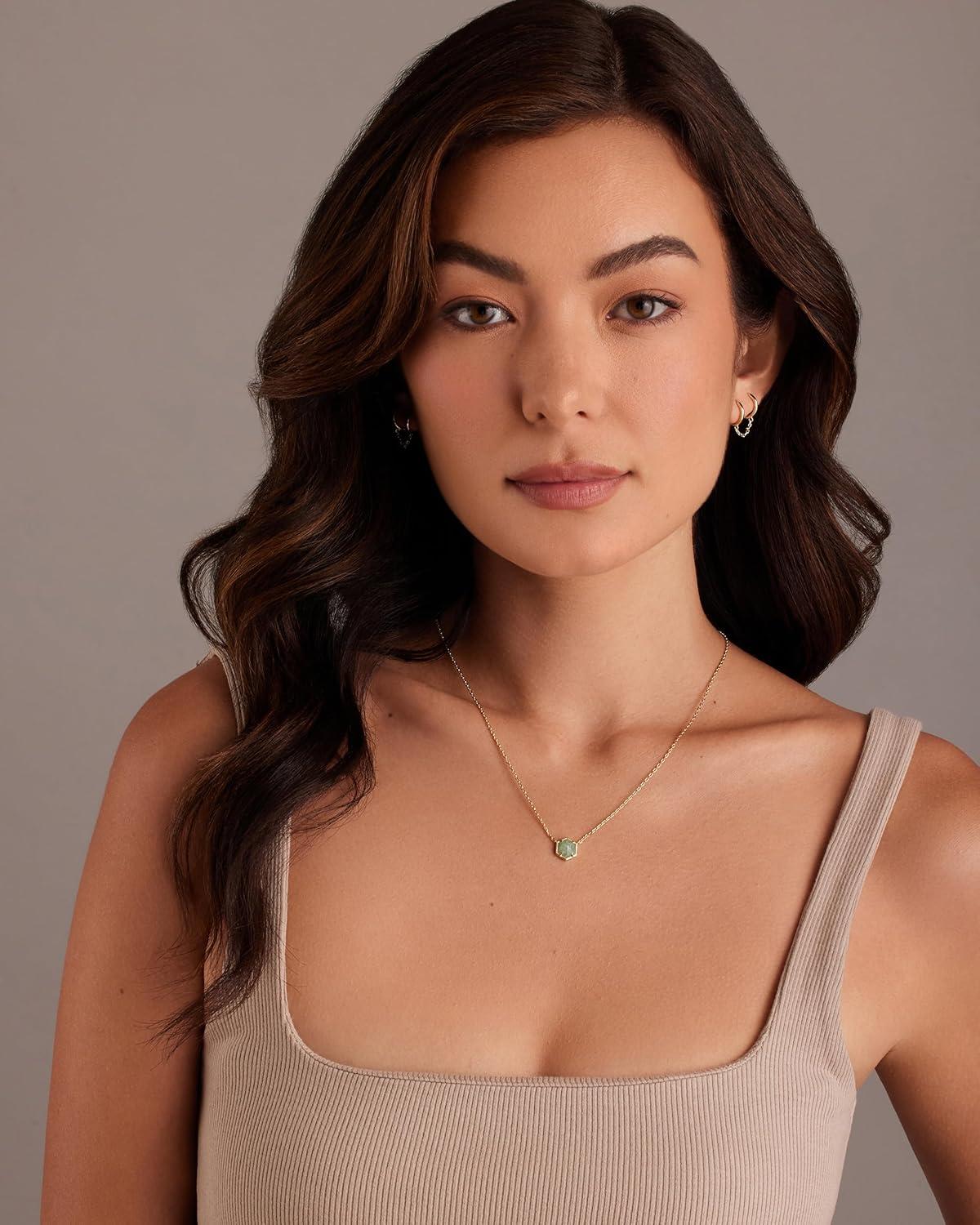 imagePAVOI 14K Gold Plated Gemstone Pendant Necklace Dainty Chain Necklaces for Women Amethyst Onyx Green Fluorite Labradorite Pearl Rose Quartz Agate Sodalite Turquoise Gemstone PendantsYellow Gold