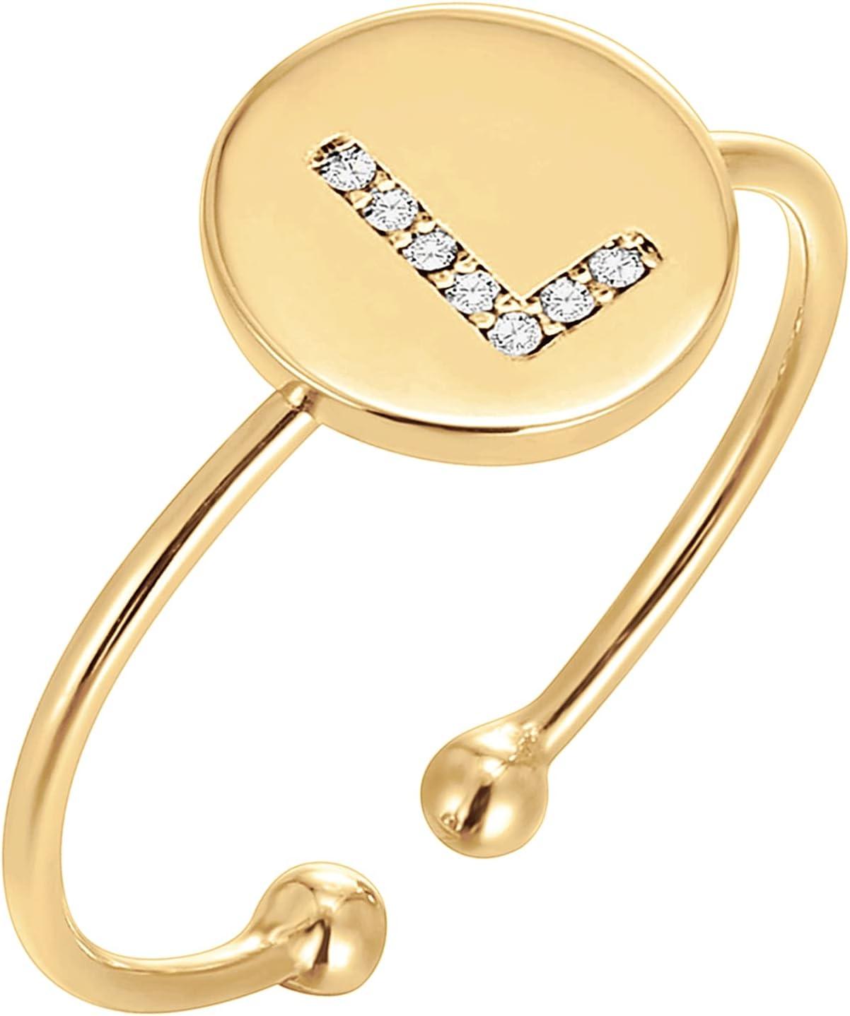 imagePAVOI 14K Gold Plated Initial Ring Stackable Rings for Women Fashion Rings L