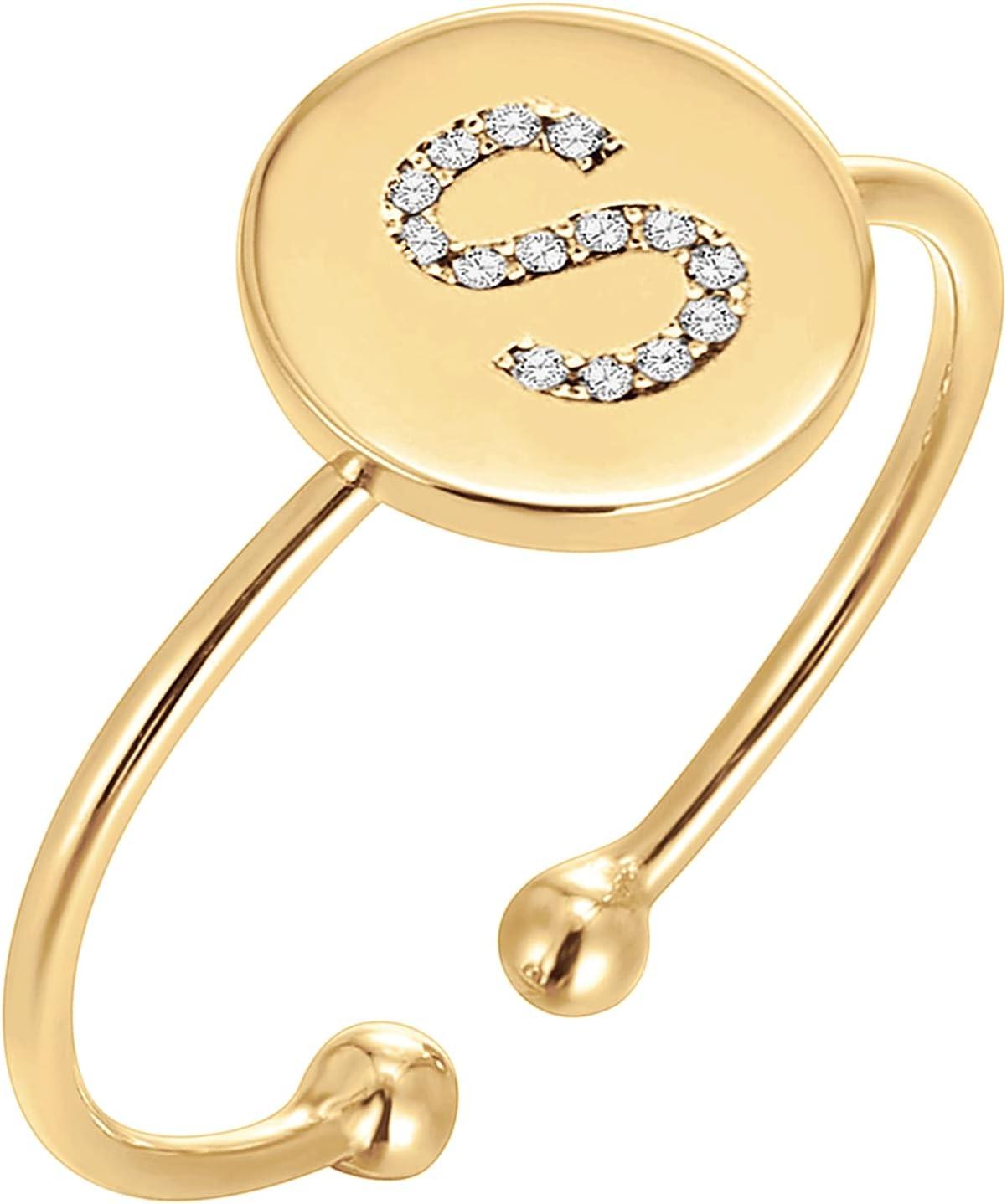 imagePAVOI 14K Gold Plated Initial Ring Stackable Rings for Women Fashion Rings S